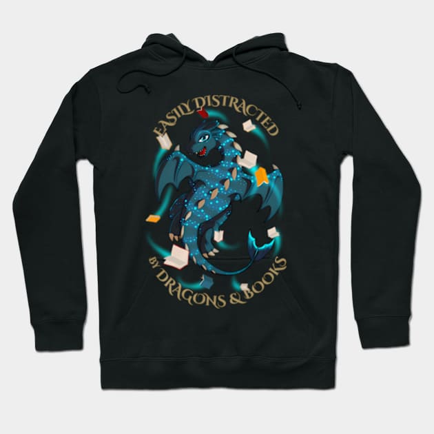 Easily Distracted By Dragons And Books Nerd Dragon Hoodie by Sink-Lux